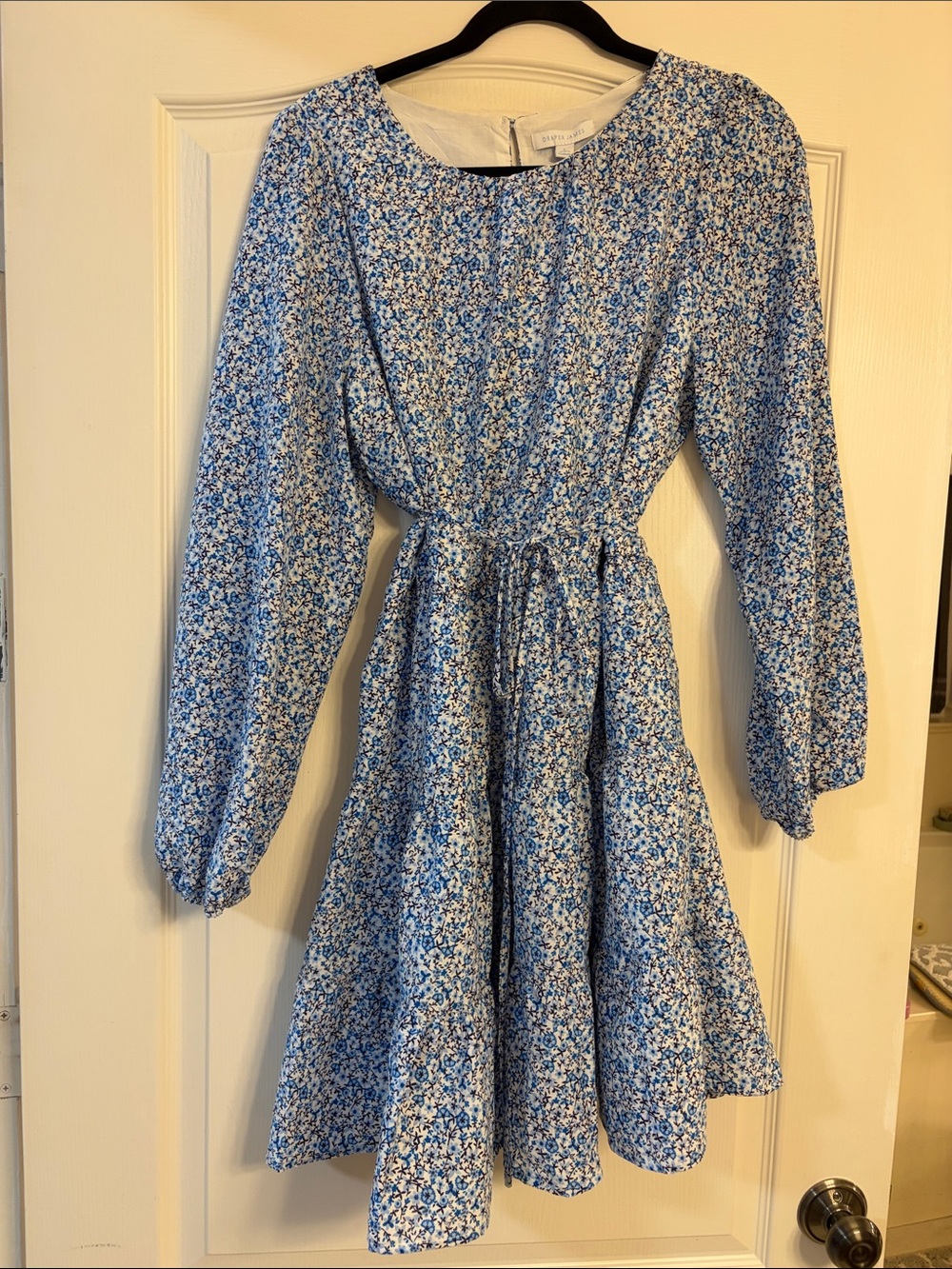 Draper James Floral Long-Sleeve Smocked Waist Mini Dress - Blue Sz L